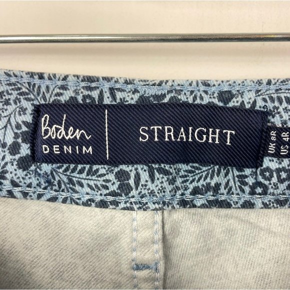 Boden Denim Pants Size 4R Straight Button Front Jeans Blue Floral Print 5 Pocket - Picture 5 of 6
